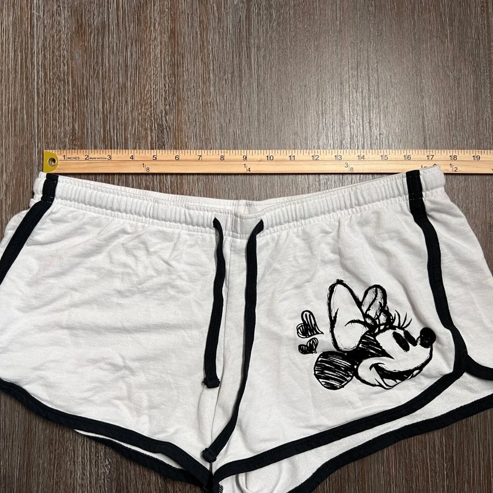 Disney Minnie Mouse Sleep Shorts White Black Drawstring‎ Women's Lounge Sz 15/17 - Picture 6 of 6